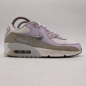 Nike Air Max 90 Youth 5.5 Women 7 White Pink Metallic Silver Sneakers CD6864-123